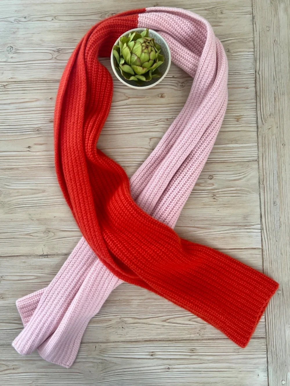 La Ligne 100% Cashmere Colorblock Scarf Red Pink 14 x 72